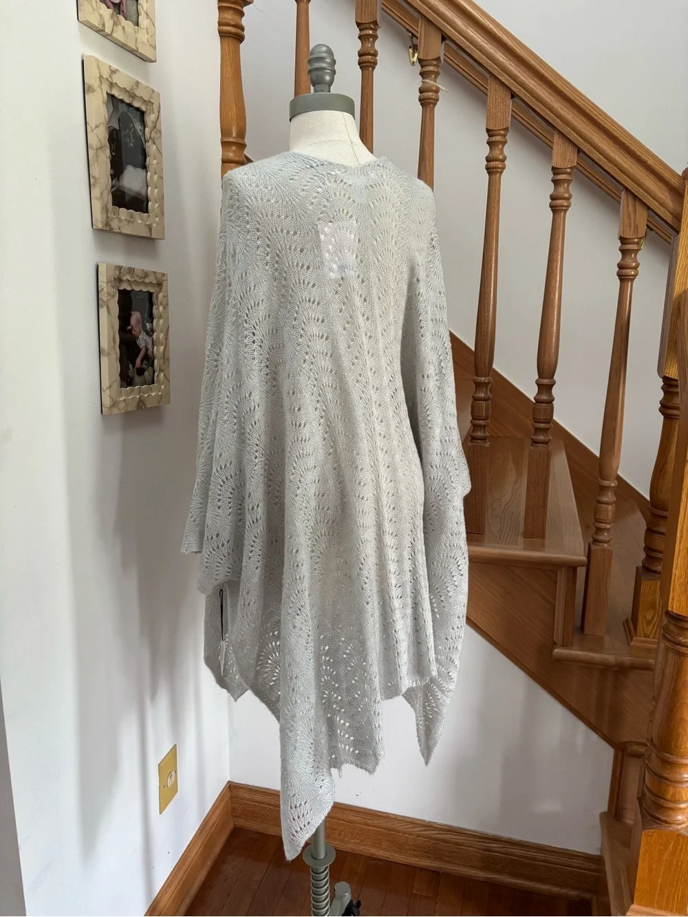 Lauren Conrad Soft Grey Crochet Knit Open Shawl